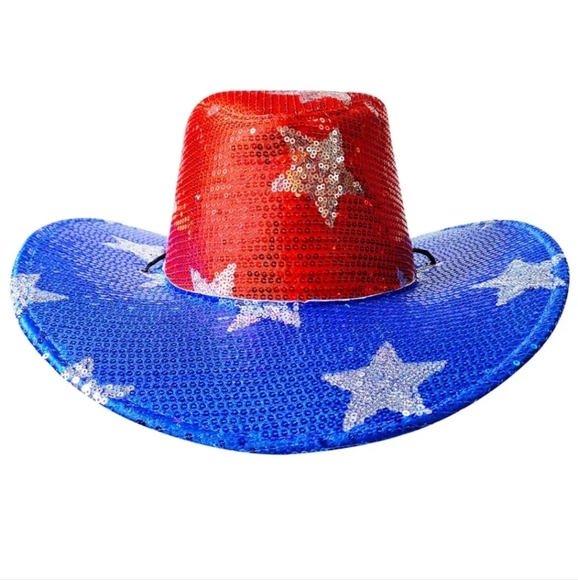 PATRIOTIC SEQUIN COWBOY HAT WITH LIGHTS - Picture 1 of 4